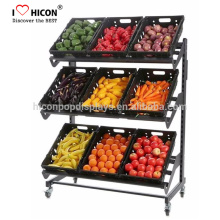 Estante de productos comerciales Estante de exhibición de frutas y verduras de supermercado de metal o madera con una calidad que supera a los competidores